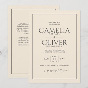 Finest Light Beige Cream MONOCHROME Wedding Invitation