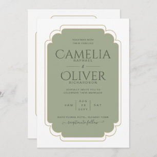 Finest Sage Green Gold MONOCHROME Wedding Invitati Invitation