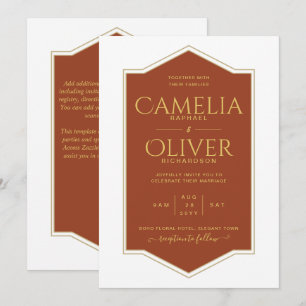 Finest Terracotta Gold MONOCHROME Wedding Invitation