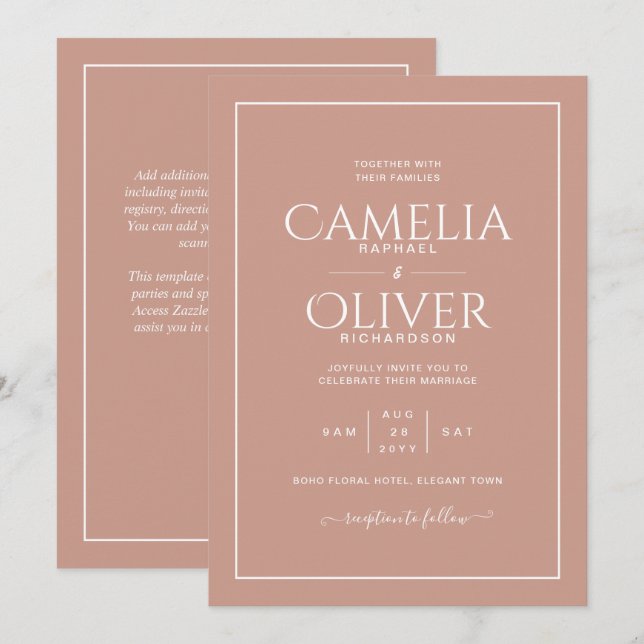 Finest Terracotta MONOCHROME Wedding Invitation (Front/Back)