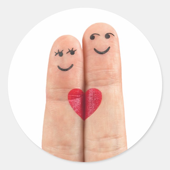 Finger Heart Couple Classic Round Sticker (Front)