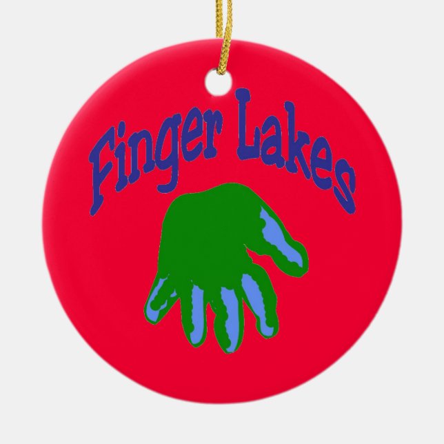 Finger Lake Cartoon Ceramic Ornament (Front)