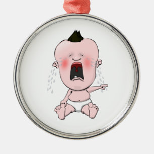  Finger Pointing Crying Baby  Metal Ornament
