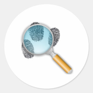 Finger Prints Under a Magnifying Glass Classic Round Sticker