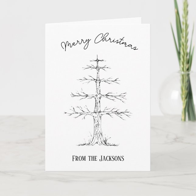 Fingerprint christmas tree family card hand drawn (Front)