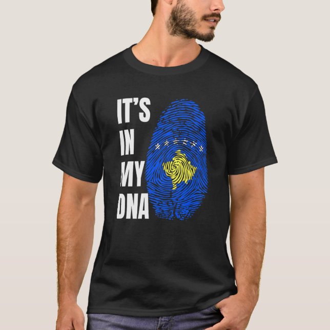 Fingerprint DNA Biometry Cosovarian Flag Kosovo   T-Shirt (Front)