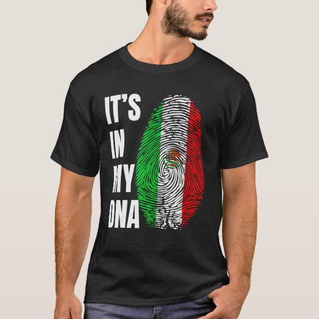 Fingerprint DNA Biometry Mexican Flag Mexico T-Shirt (Front)
