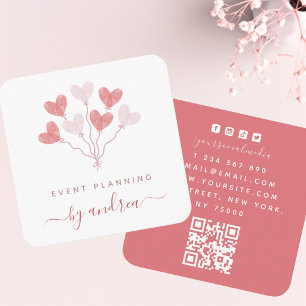 Fingerprint Heart Balloons Event Planner QR Code Square Business Card