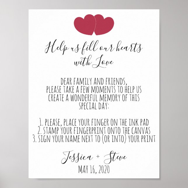 Fingerprint heart wedding guestbook instructions (Front)