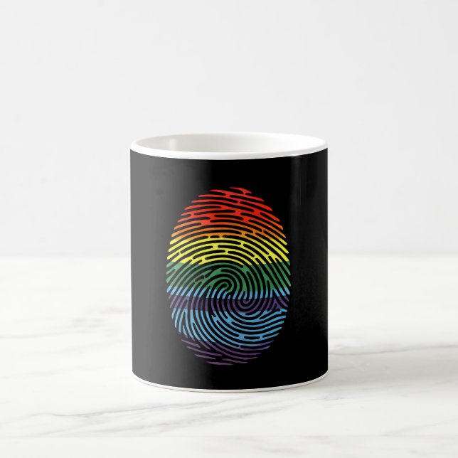 Fingerprint LGBTQ Proud Gay Lesbian Rainbow Pride Coffee Mug (Center)