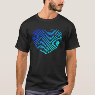 Fingerprint Shape Heart Forensic Science Valentine T-Shirt