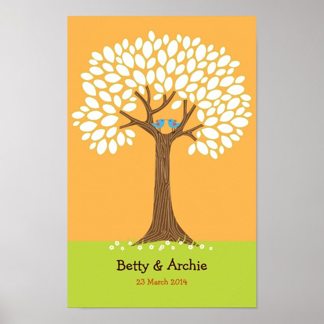 Fingerprint / Signature Tree Wedding (Orange) Poster (Front)