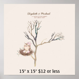 Fingerprint Tree Baby Shower Watercolor Owl Nest Poster