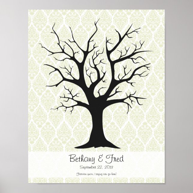 Fingerprint Tree C with Damask Green - 11"x14" Poster (Front)
