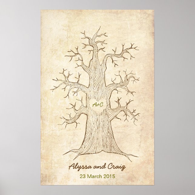 Fingerprint Tree Wedding Green (Vintage) Poster (Front)