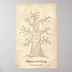 Fingerprint Tree Wedding Pink (Vintage) Poster