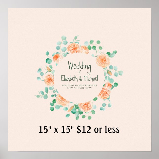 Fingerprint Tree Wreath Coral Mint Guestbook (Front)