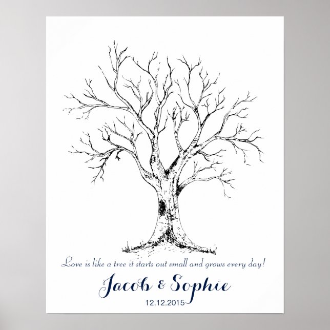fingerprint wedding guest book tree hand drawn (Front)