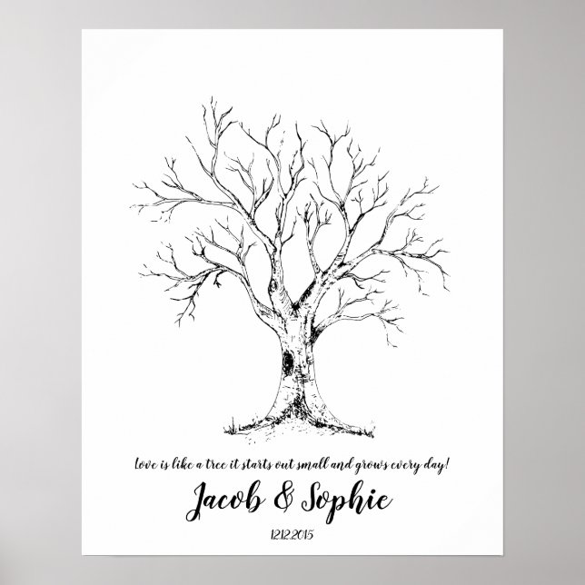 fingerprint wedding guest book tree hand drawn (Front)