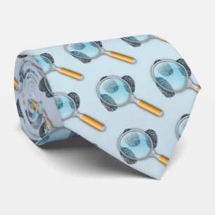Fingerprints and Magnifying Glass for detective Tie