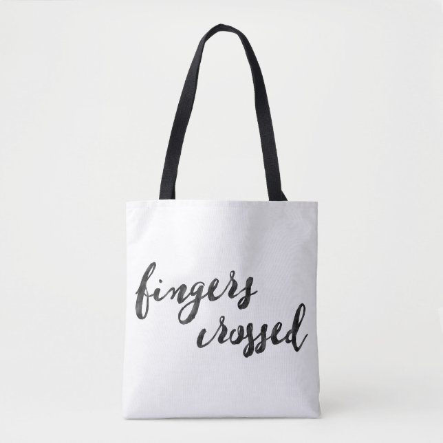 Fingers Crossed Typography Tote Bag (Front)