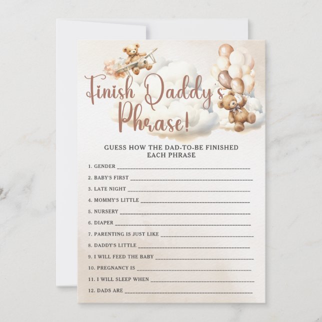 FINISH DADDY'S PHRASE Baby Shower Game Cute Bear Invitation (Front)