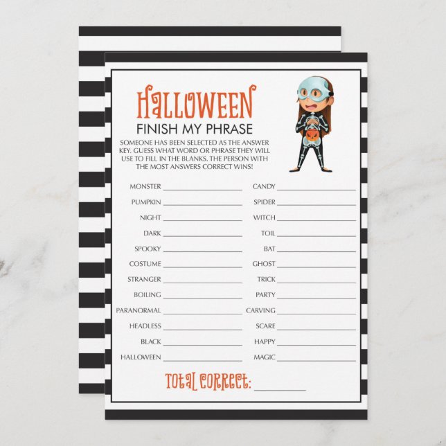 Finish My Phrase Halloween Party Game (Front/Back)
