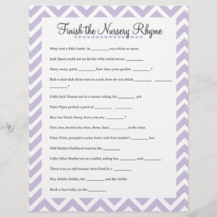 Finish the nursery rhyme baby shower game lavender
