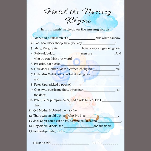 Finish the Nursery Rhyme Game (Creator Uploaded)