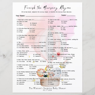 Finish the Nursery Rhyme Game Pink Baby Animals