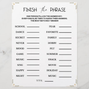 Finish the Phrase Game – Printable Guessing Party Letterhead