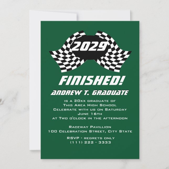 Finished Racing Flags Graduation Invitation (Front)
