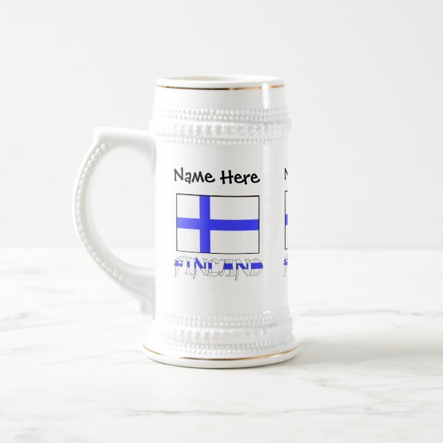 Finland and Finnish Flag Personalized  Beer Stein (Left)
