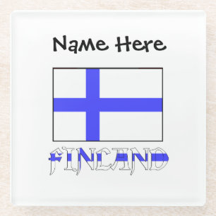 Finland and Finnish Flag Personalized  Glass Coaster