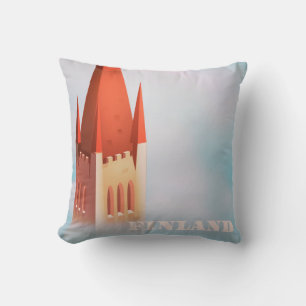 Finland church travel poster throw pillow