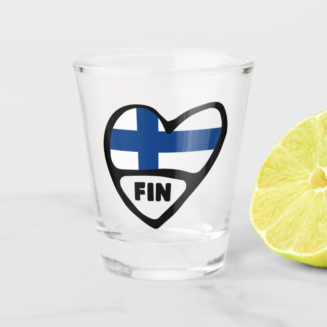 Finland Country Code Flag Heart, FIN Shot Glass (Front)