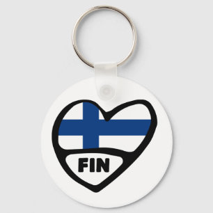 Finland Country Code Flag Heart Keyring, FIN Keychain