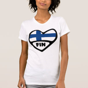 Finland Country Code Flag Heart Pin Badge, FIN T-Shirt