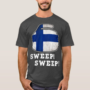 Finland Curling National Flag Sweep Curler T-Shirt