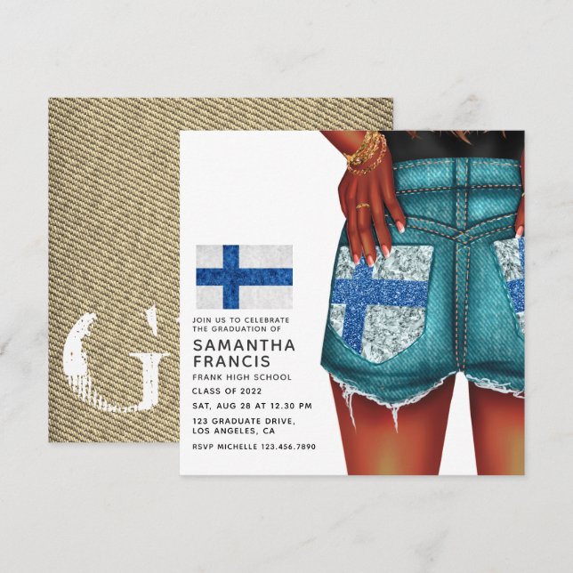 Finland Denim Girl Graduation Party Invitation (Front/Back)