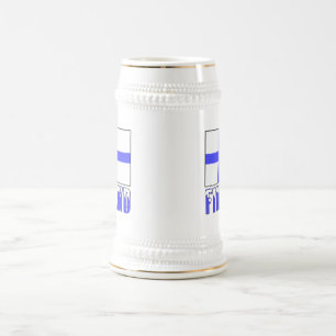 Finland Flag and Snow Capped Name Beer Stein