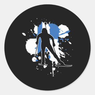 Finland Flag Biathlonist - Finnish Biathlon Classic Round Sticker