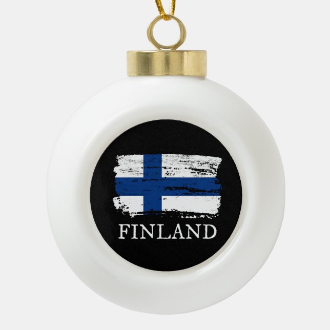 Finland Flag Ceramic Ball Christmas Ornament (Front)