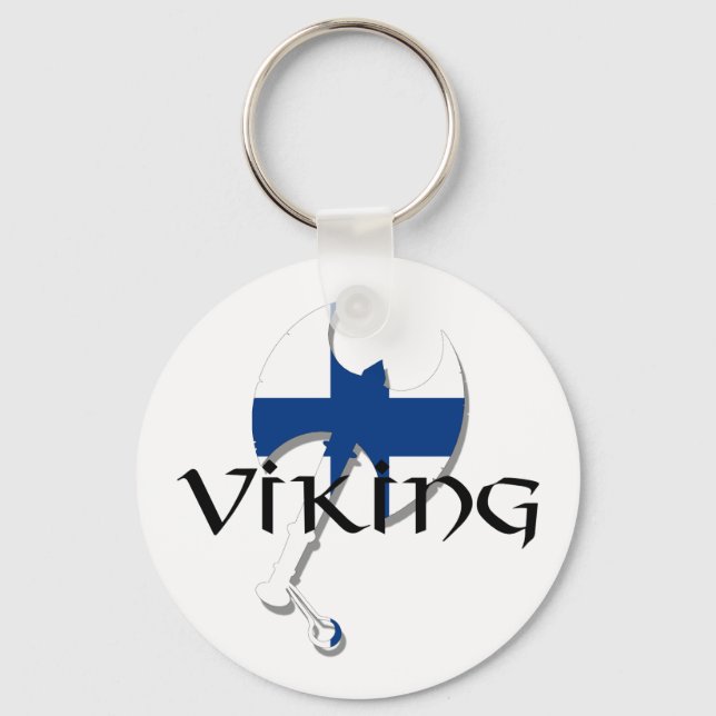 Finland flag Finnish Suomi Viking Axe Keychain (Front)