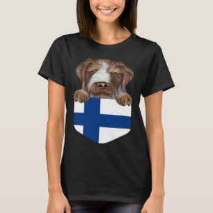Finland Flag German Wirehaired Pointer Dog In Pock T-Shirt