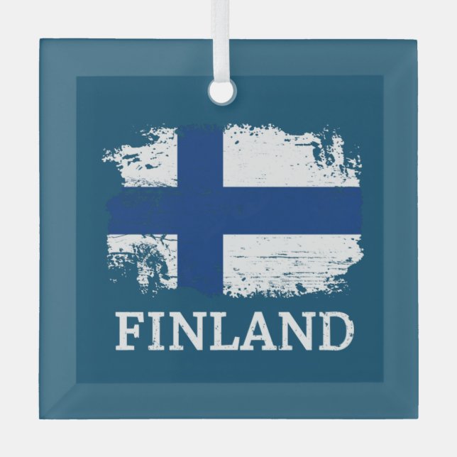 Finland Flag  Glass Ornament (Front)