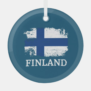 Finland Flag  Glass Ornament