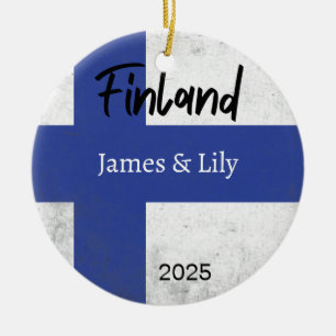 Finland Flag Ornament, Personalized Finland Ceramic Ornament