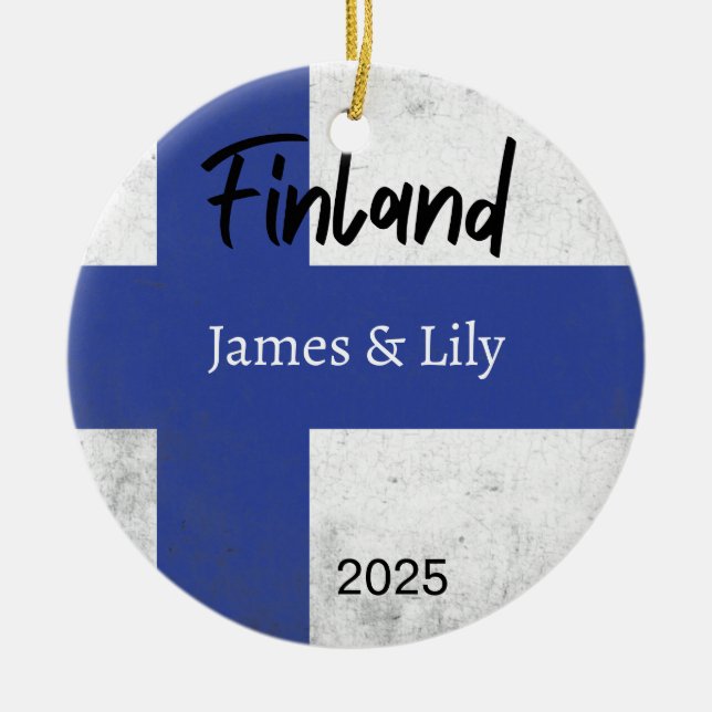 Finland Flag Ornament, Personalized Finland Ceramic Ornament (Front)