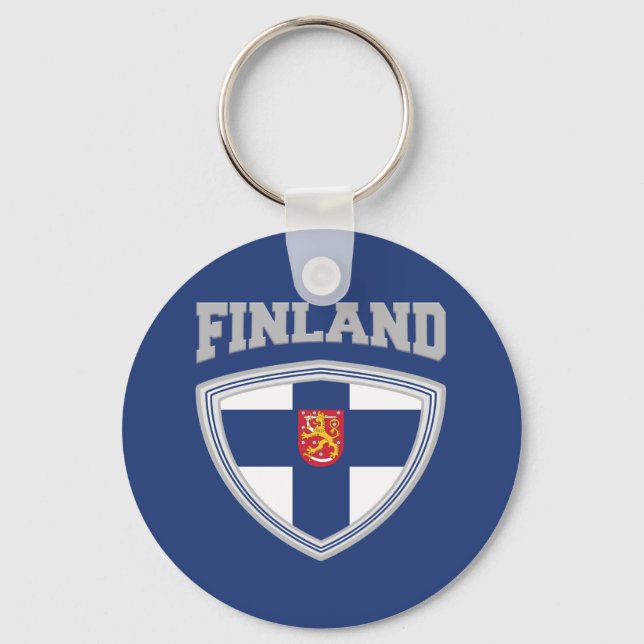 Finland Flag Shield & Emblem Keychain (Front)